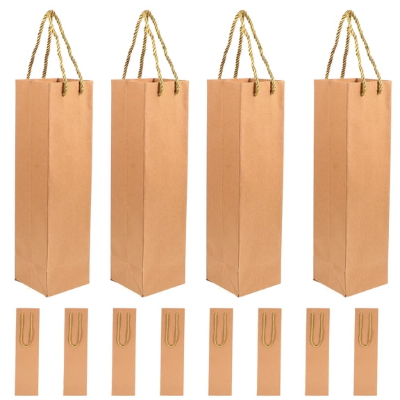WORGEOUS 12-Pack Kraft Paper Wine Bottle Bags with Handle, Red Bags 9.5x9x35cm, Yellow Wine Carrier Bags