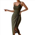 thumbnail image 2 of Vestido de Cóctel Ajustado para Mujer, Sin Mangas, con Tirantes Finos Ajustables, Abertura en la Cintura, Espalda Descubierta y Corte Midi Verde XS, 2 of 9