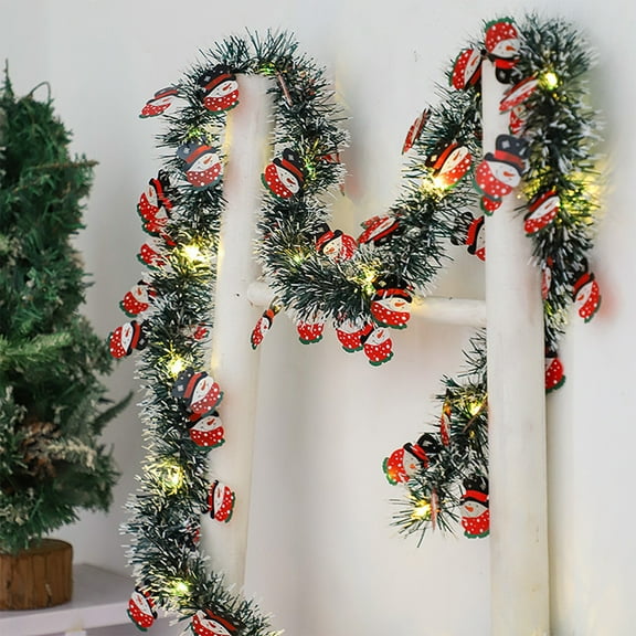 Snowman Christmas Garland with LED Lights 78 Inch Green Christmas Decorations for Indoor Outdoor Use Holiday Decoration for Christmas Tree Fireplace Mantel Window Door