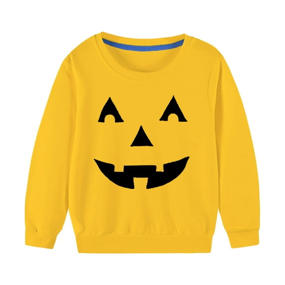 Bnwani Halloween Pullover Sweatshirts for Girls Fashion Long Sleeve Cotton Casual Cute Solid Print Yellow Size 3-4t