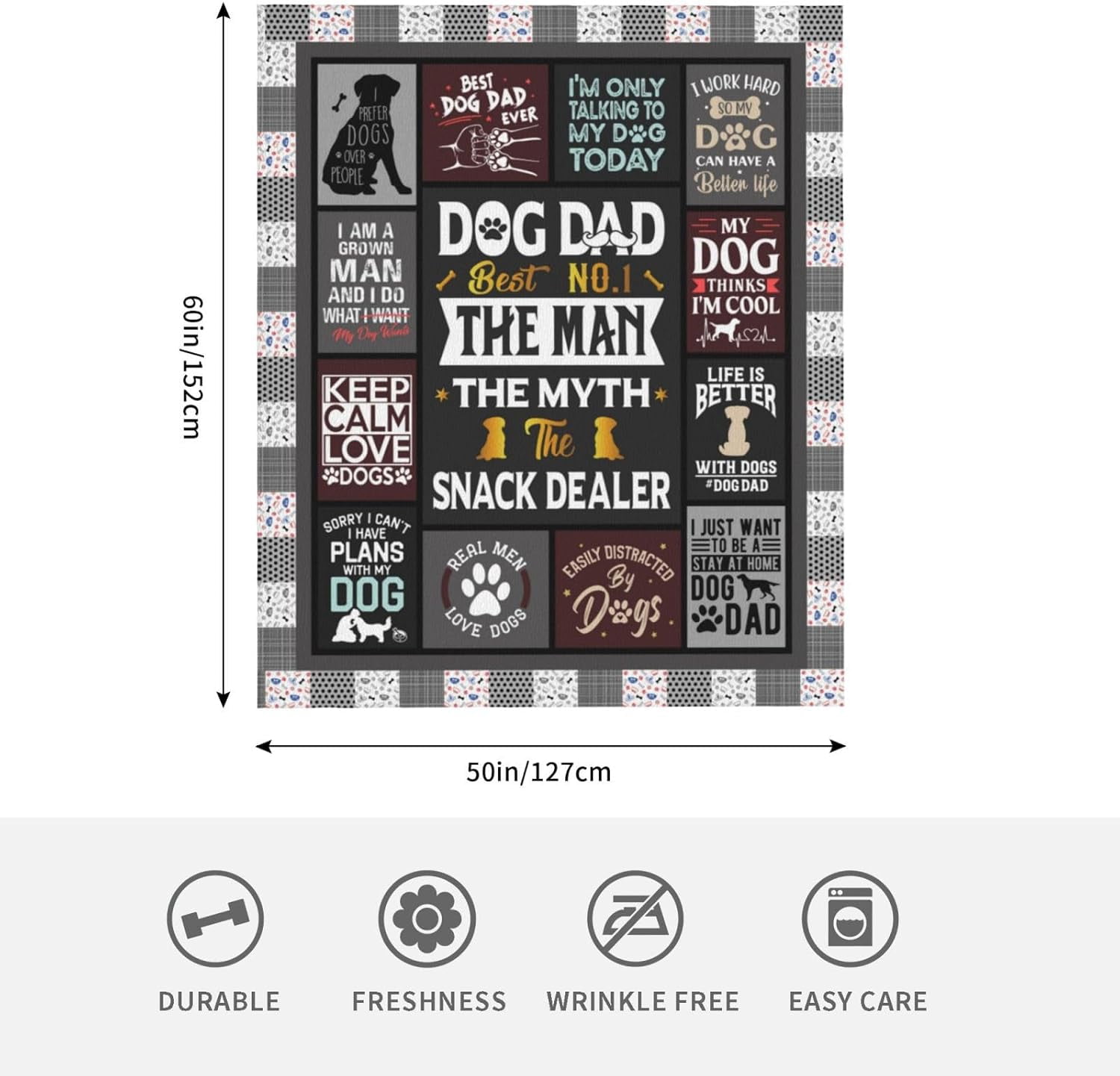Fathers Day Dog Dad Gifts for Men, Dog Lover Gifts Ideas for Men Throw Blanket 50"X 60", Best Present for Puppy Dads, Present from Puppy to Dad