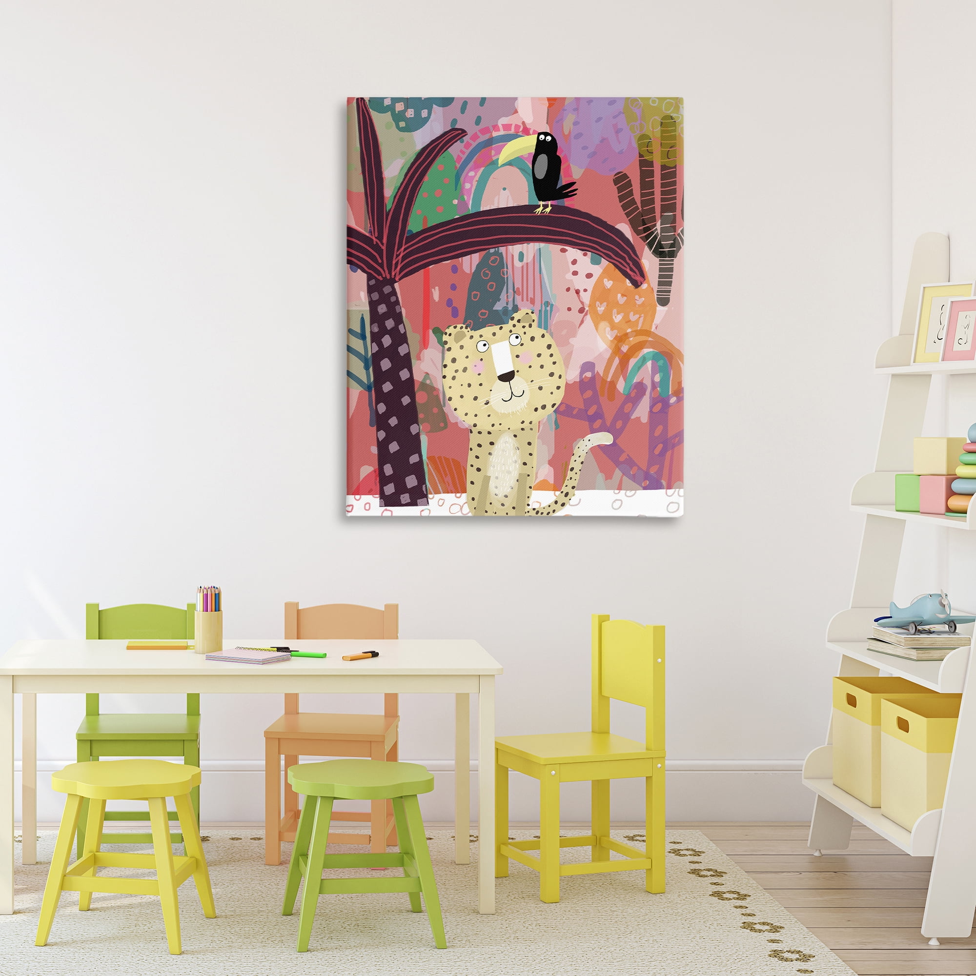 Whimsical Cheetah & Toucan Canvas Wall Art, design by Carla Daly
