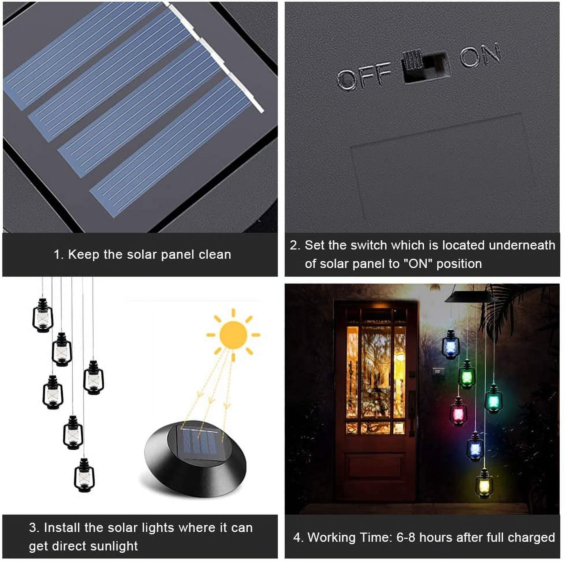 Rirool LED Solar Powered Lanterns Wind Chime - Color Changing, Waterproof, Six Chimes Spiral Spinner Windchime - Portable Outdoor/Indoor Patio Deck Yard Garden Home Deco