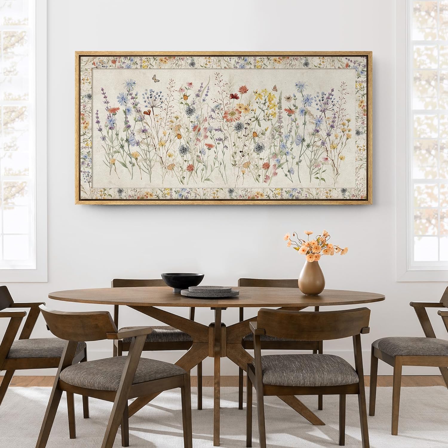IDEA4WALL Extra Large Framed Canvas Print Wall Art Charming Wildflower Botanical Artwork Nature Wilderness Antique Retro Fine Art Decorative Relax/Calm for Home Decoration - 60"x30"