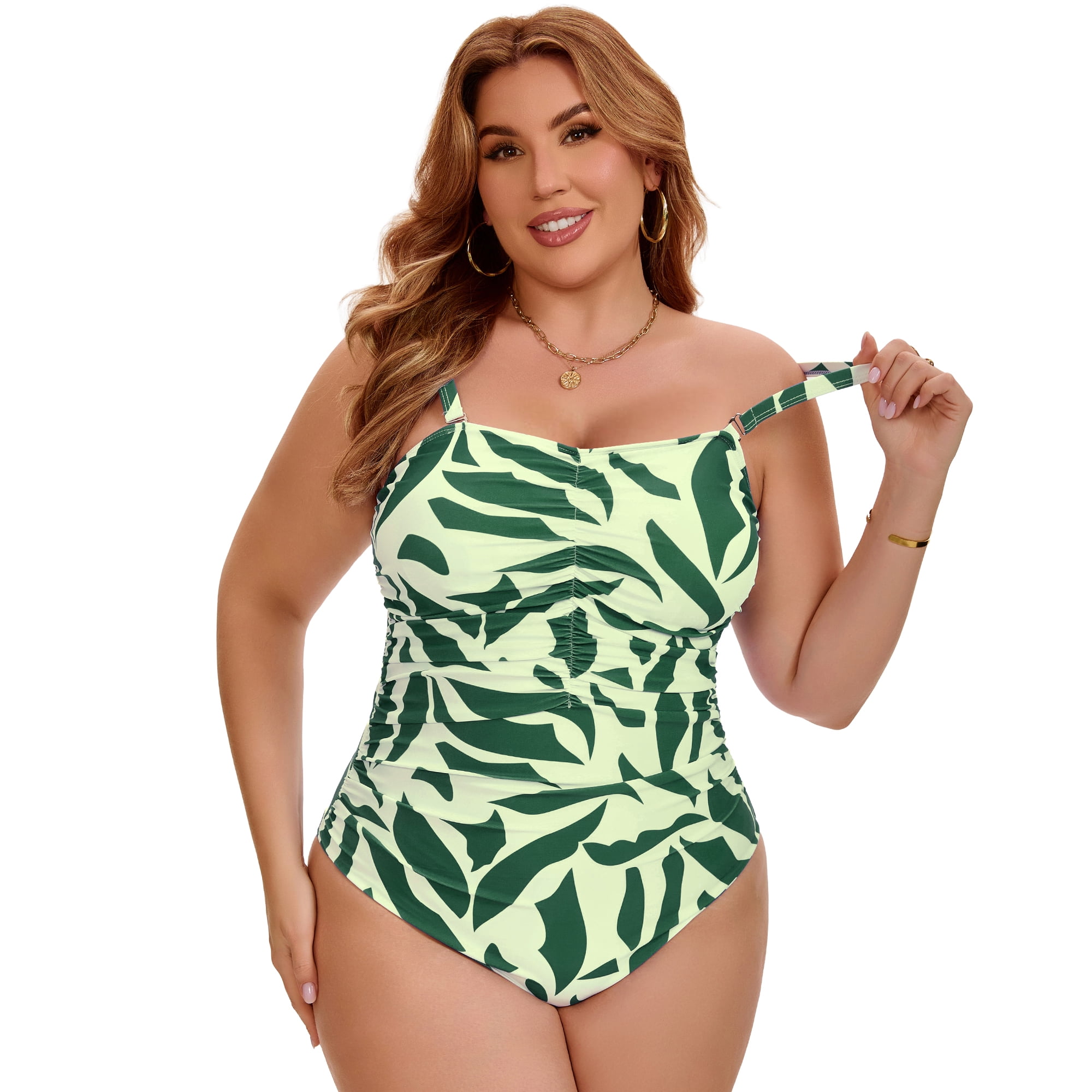 DARING DIVA Women's Plus Tummy Control Adjustable Straps Swimsuit 3X Green