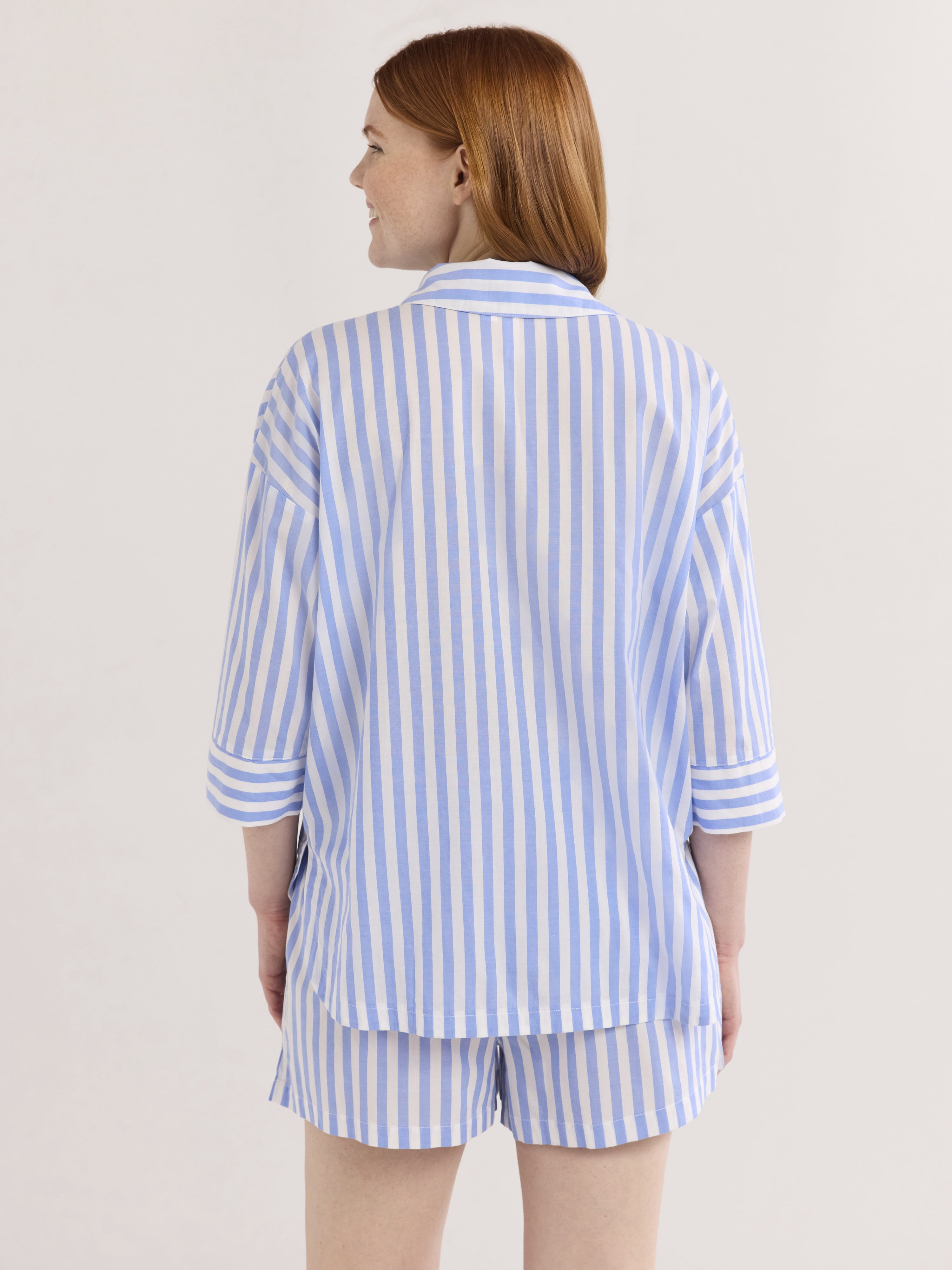 Joyspun Women’s Woven ¾ Sleeve Notch Collar Top and Boxer Shorts Pajama Set, Sizes XS-3X