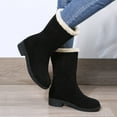 thumbnail image 5 of jsaierl Women's Flock Solid Plus Velvet Round Toe Plus Velvet Up Middle Tube Flat Boots Shoes, 5 of 9