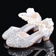 thumbnail image 1 of Zapatos de tacón alto de cuero plateados para niñas, zapatos pequeños para presentaciones en el escenario con piano, zapatos de cristal para niños, zapatos de princesa con vestido brillante, 1 of 5