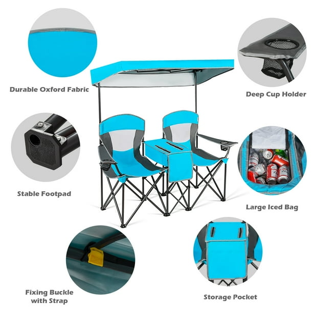 Gymax Portable Outdoor 2-Person Folding Camping Chairs with Double