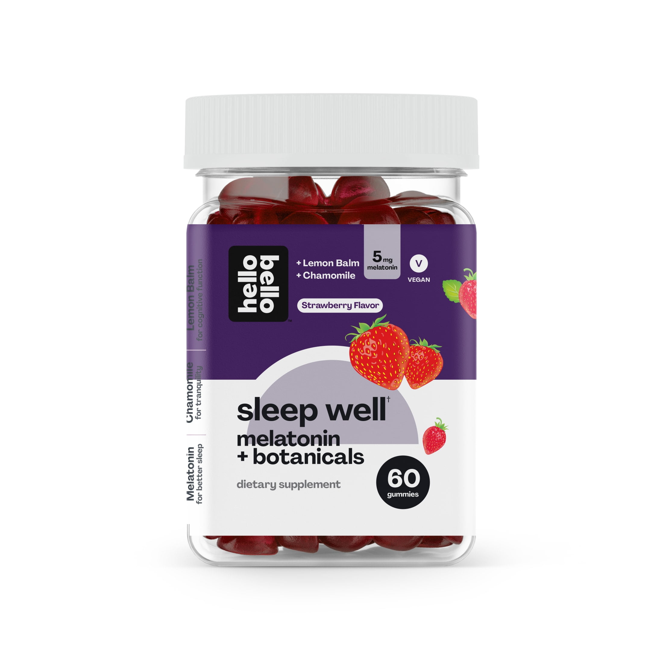 Hello Bello Sleep Well Melatonin + Botanicals Vegan Gummy Vitamin I  5mg of Melatonin I 60 Count
