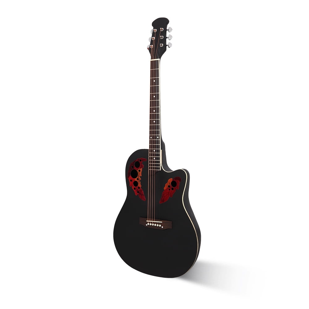 41inch Cutaway Round Back Acoustic Guitar Spruce Top Grape Hole, Black