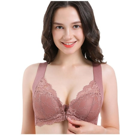 Pink 5X-Large Women s Adjustable Sports Front Wireless Bra for Women Closure Extra-Elastic Breathable Lace Wireless Bras Trim Bra