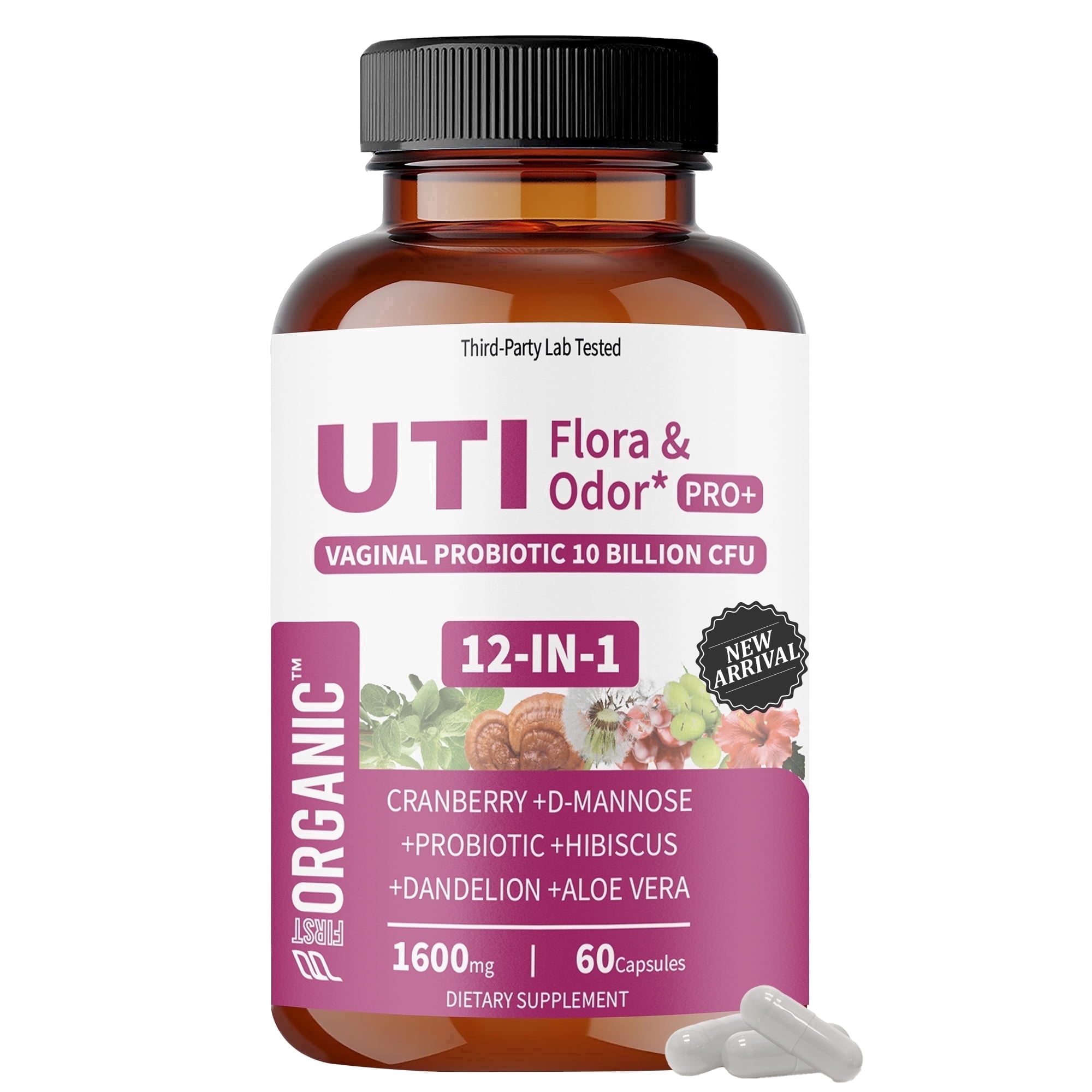 FIRSTORGANIC Women's Botanical Blend with Cranberry, D-Mannose, 10 Billion CFU Probiotics, Prebiotic Fiber & Herbal Blend, Dietary Supplement, 120 Capsules