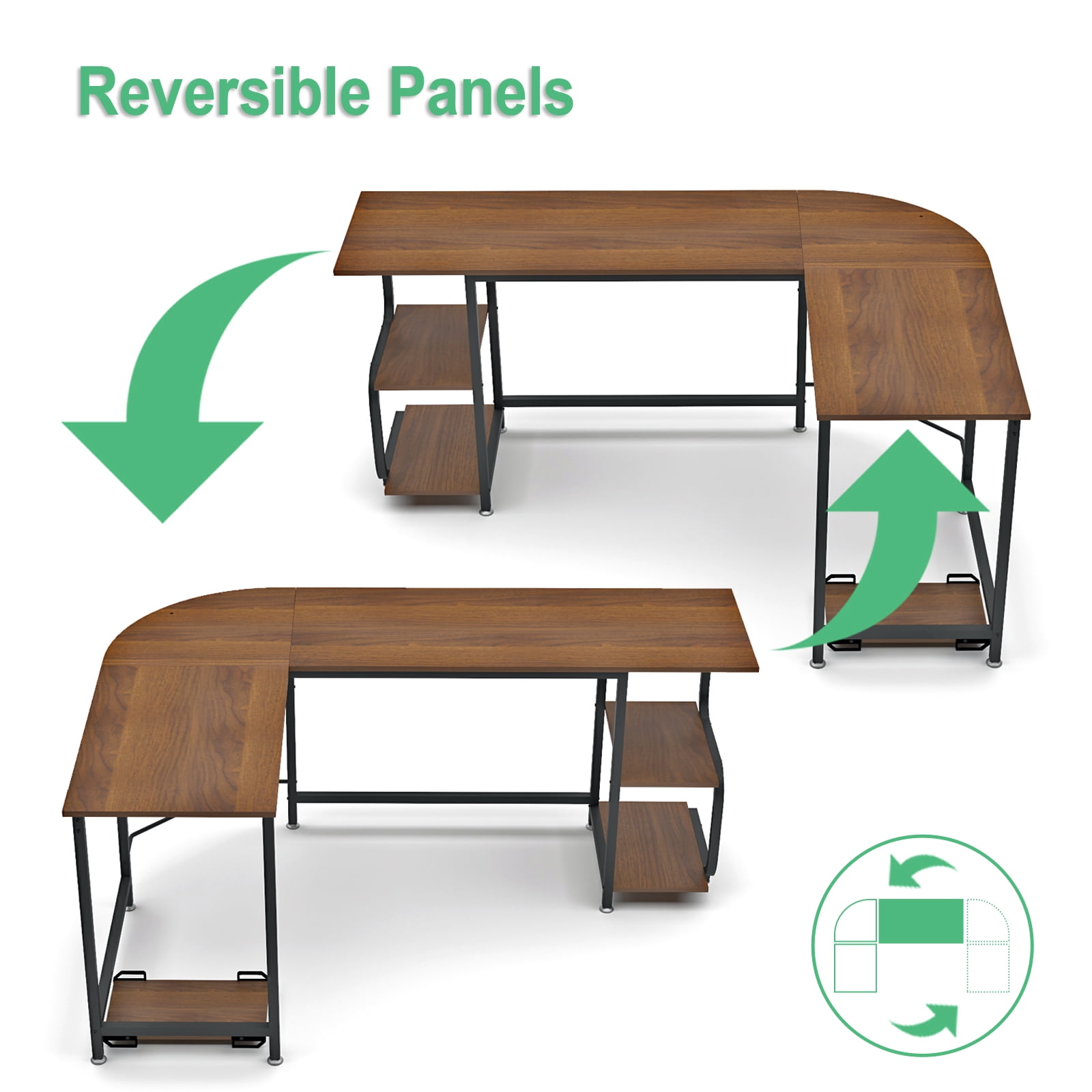 Buy Teraves LShaped Desk Reversible Panel Wood Computer Desk with S Shaped Bookshelves Online