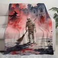 thumbnail image 2 of 1pc Flannel Blanket, Soft Halloween Throw with Witch and Mummy Prints, Red Blood Mist Atmosphere in Artistic Style. Perfect for Sofa Lounging, Bedroom Naps, Travel Warmer, Car Coziness & Festive Gift, 2 of 8