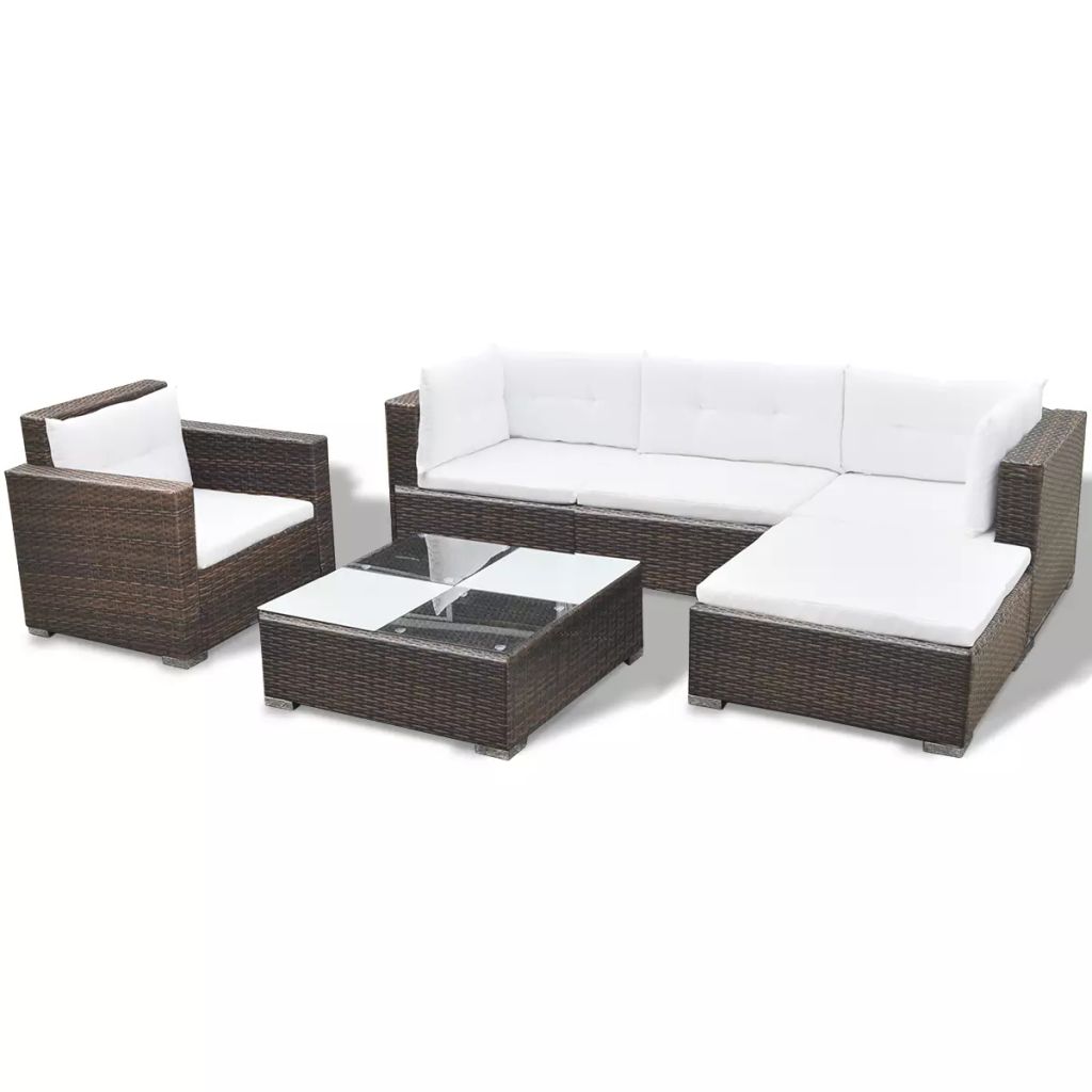 Kepooman Outdoor Patio Rattan Sectional Sofa Set with Cushion & Glass Table, Set of 6, Brown Kepooman Outdoor Patio Rattan Sectional Sofa Set with Cushion & Glass Table, Set of 6, Brown