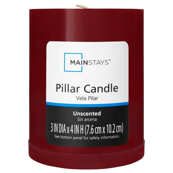 Mainstays Unscented Decorative Pillar Candle, Red, 3" x 3"