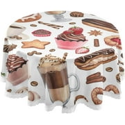 SKYSONIC Coffee Chocolate Tablecloth Cinnamon Cupcakes Round Tablecloths Polyester Tablecover Cloths Washable Tabletop Runner Kitchen Party Picnic Dining Home Decor 60inch