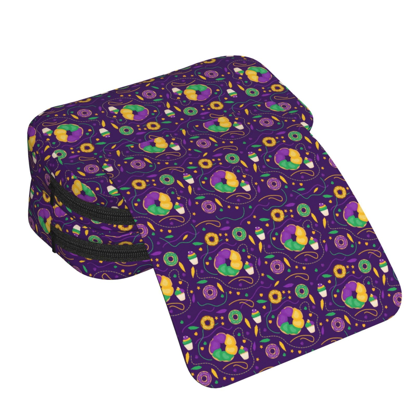 Rateoe Mardi Gras and Donuts Pattern Double Clamshell Pen Case, Storage Organizer with Two Zipper Compartments– Holds Up to 50 Pencils & Pens