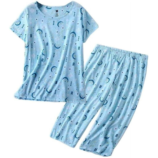 T-shirts de Nuit Mignons pour Femmes avec Pantalons de Capri Pyjama Ensembles
