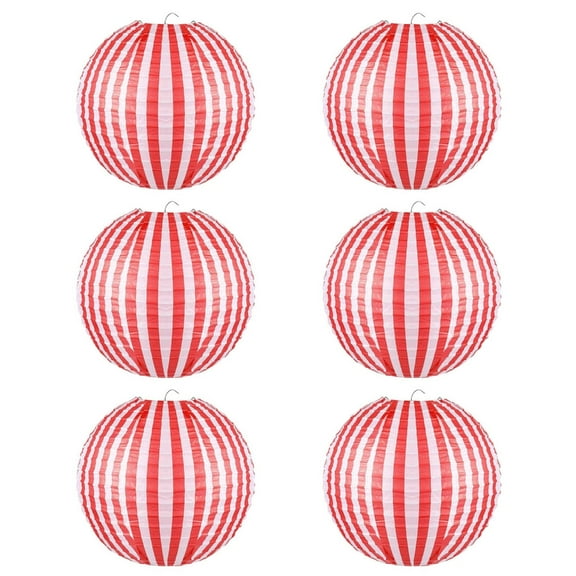 WINDLAND 6pcs Red And White Striped Paper Lanterns For Birthday Parties And Weddings
