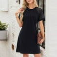 thumbnail image 2 of SMihono Trendy Summer Dresses for Women Lace Patchwork Short Sleeve Round Neck Tshirt Dress Pleated Front Vacation Dresses Black XL, 2 of 9