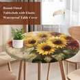 thumbnail image 3 of Sunflowers Round Tablecloth 55-60 Inch Round Fitted Table Cloth with Elastic Edge, Abstract Oil Painting Red Yellow Floral Plant Waterproof Table Cover Protector for Outdoor Picnic Party Dining, 3 of 6