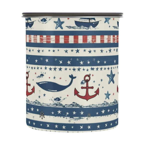 Sailboat Anchor Stars Stripe Airtight Coffee Bean Canister 30oz Food Storage Containers with Lids For Gournd, Tea, Sugar, Flour, Rice, Cereal, Candy Cookie Jar