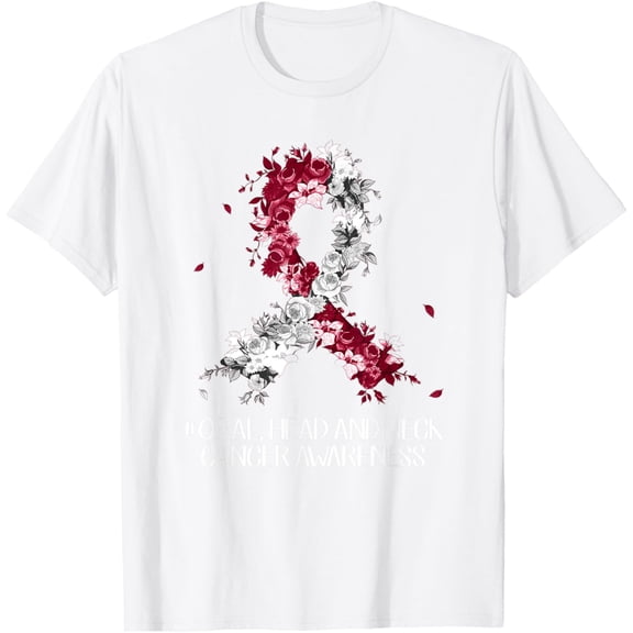 Wear Burgundy White Ribbon Oral Head & Neck Cancer Awareness T-Shirt