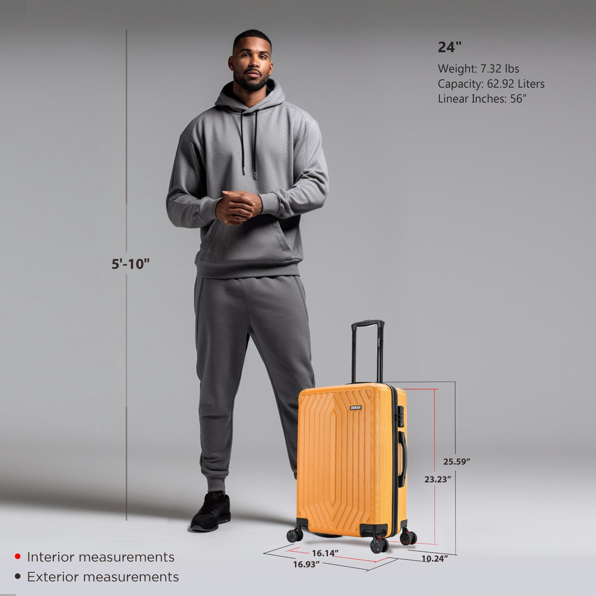 Dukap 24” Unisex Hardside Spinner Luggage, Orange