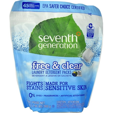 Seventh Generation Free & Clear Laundry Detergent Packs -- 45 Fully Dissolving Packs