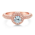 thumbnail image 2 of Gem Stone King 18K Rose Gold Plated Silver Sky Blue Topaz and White Moissanite Engagement Ring for Women (1.26 Cttw, Round 5MM, Available in Size 5, 6, 7, 8, 9), 2 of 6