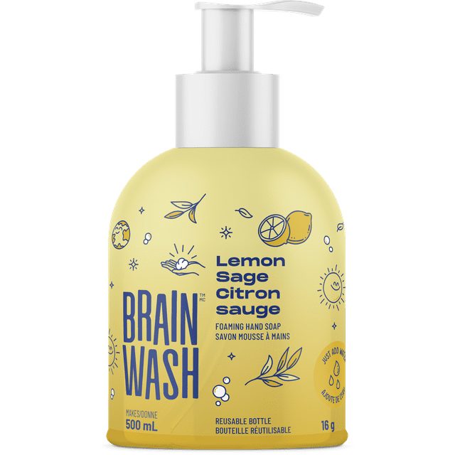 Brain Wash Savon Mousse à Mains Bouteille avec Capsule de Départ - Citron Sauge