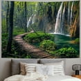 thumbnail image 2 of Fenyluxe Green Nature Landscape Tapestry Rainforest Tapestry Waterfall Tapestries River Wooden Bridge Wall Hanging Tapestry For Living Room Bedroom Dorm Home Decor 40x60inch, 2 of 6