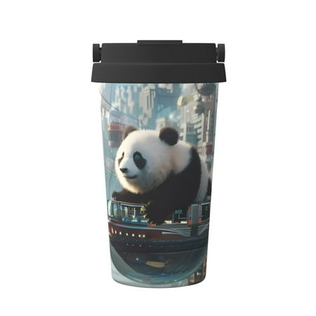

KLL Panda In Futuristic City Pattern Stainless Steel Vacuum Insulated Tumbler - Carry Insulated Coffee Mug - Reusable Insulated Cold Brew Iced Coffee Cup Thermos