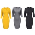 thumbnail image 2 of Women 3/4 Sleeve Solid Color Hoodie Dress Slim Knee Length Pullover Sweatshirt, 2 of 14