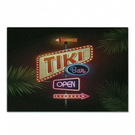 

Tiki Bar Cutting Board Old Fashioned Neon Signs Illustration of Open Bar Palm Tree Branches Roadside Decorative Tempered Glass Cutting and Serving Board Small Size Multicolor by Ambesonne