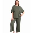 thumbnail image 4 of Two Piece Sets for Women Summer Outfits Wide Leg Crop Pants Lounge Sets Beach Vacation Clothes Green XL, 4 of 9