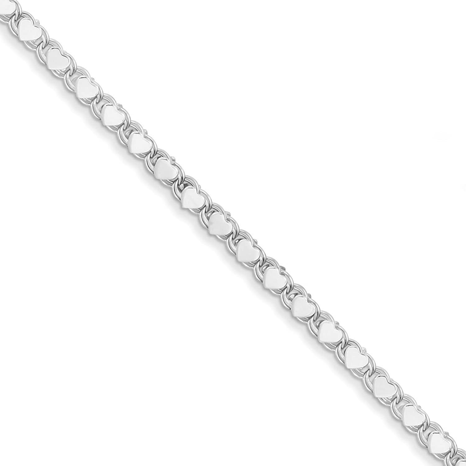 14k Solid White Gold Heart Link Anklet Chain 10" 2.9mm Women 