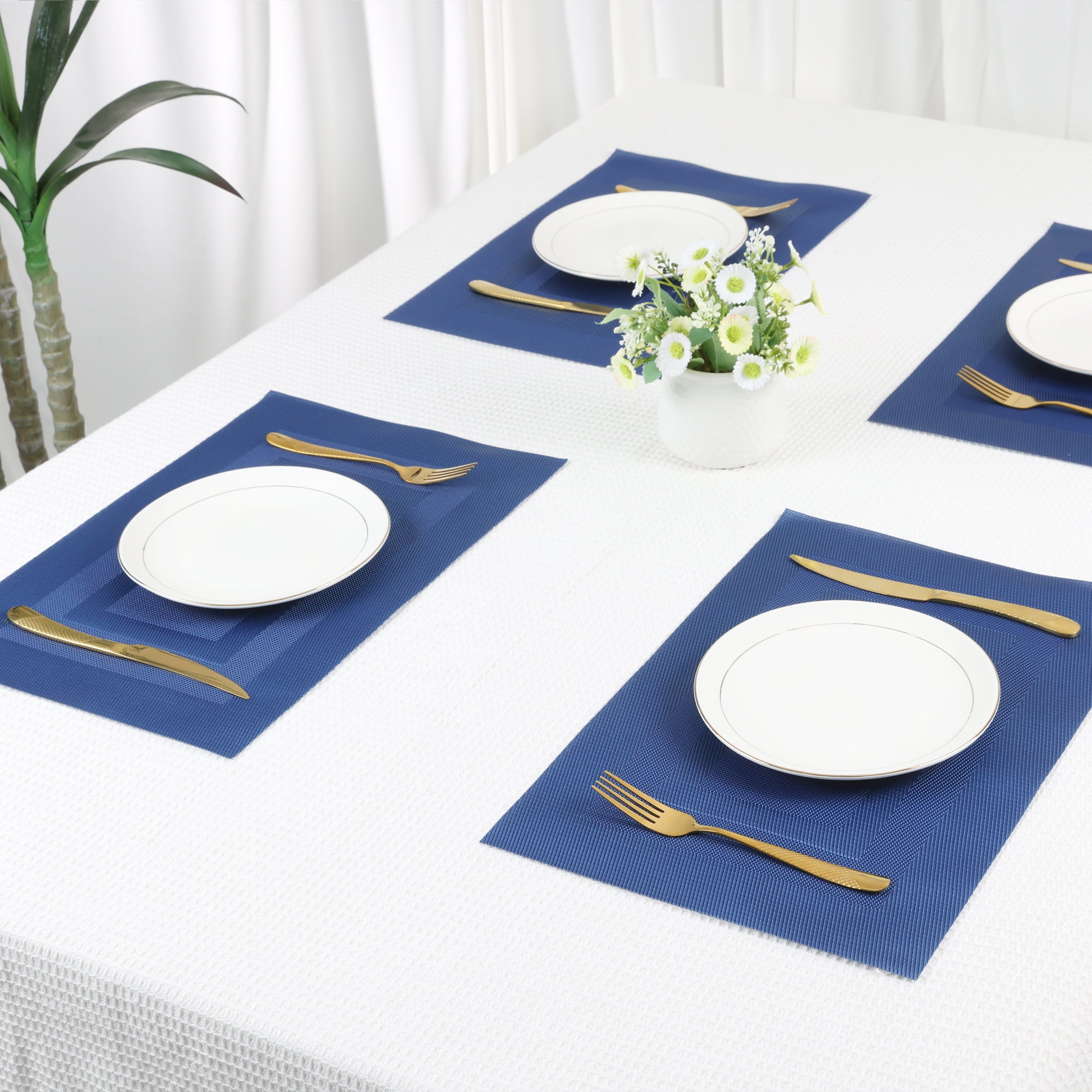 Unique Bargains Set of 6 Placemats for Kitchen Table Decor Blue
