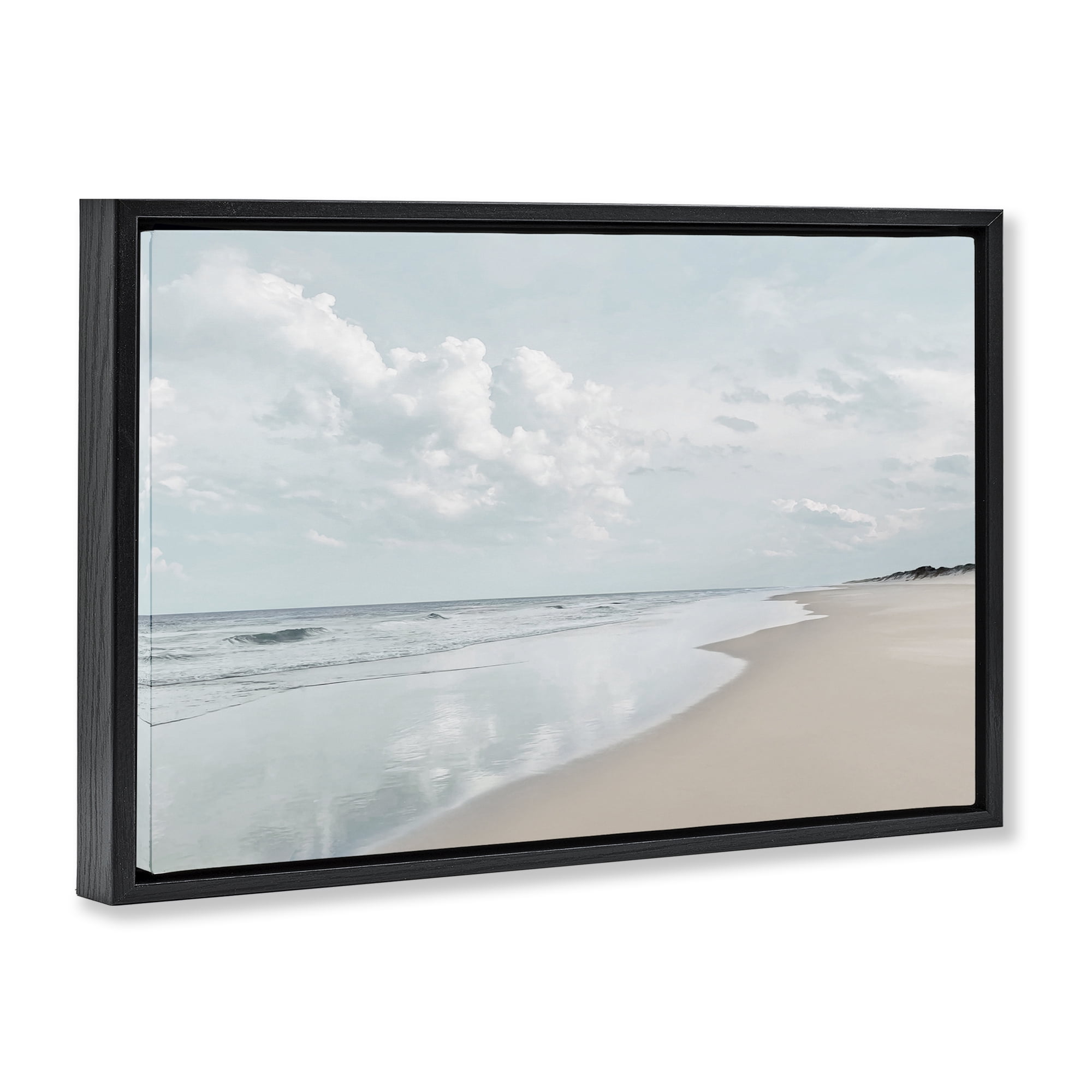 Stupell Industries Endless Beach View Nautical & Beach Photography Black Floater Framed Canvas Art Print Wall Art, 25 x 17