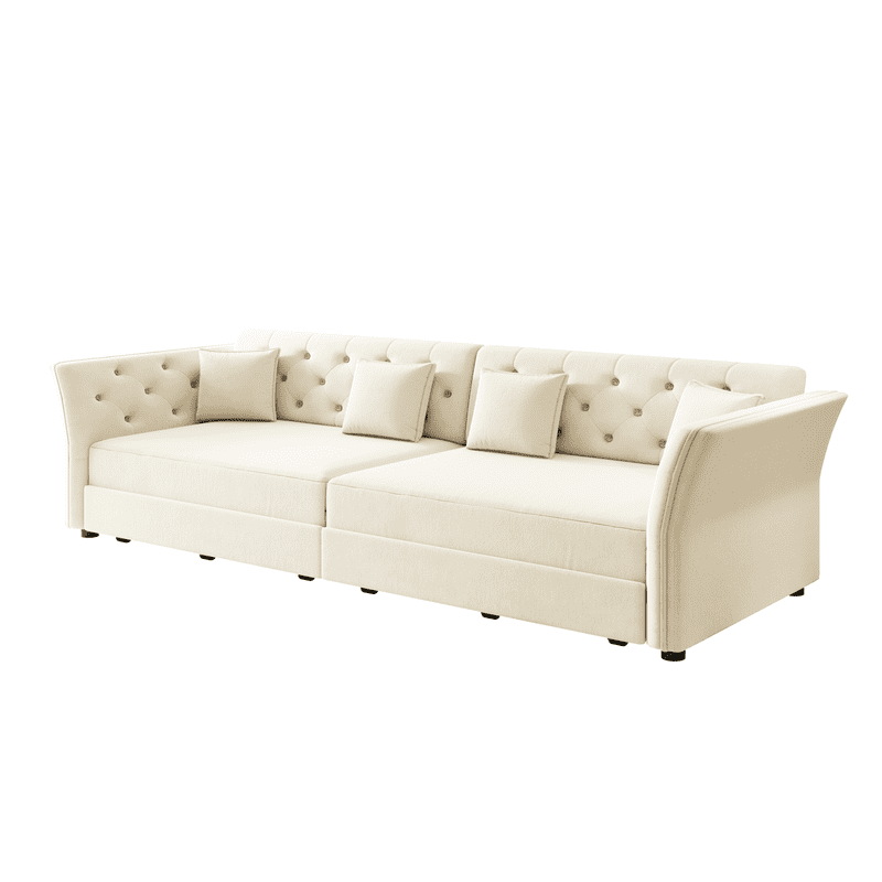 King Size Sleeper Sofa Bed, 100" 3-in-1 Convertible Pull Out Chesterfield Sleeper Couch, Oversized Velvet Flower Button Tufted 4-Seat Sofa for Living Room Apartment