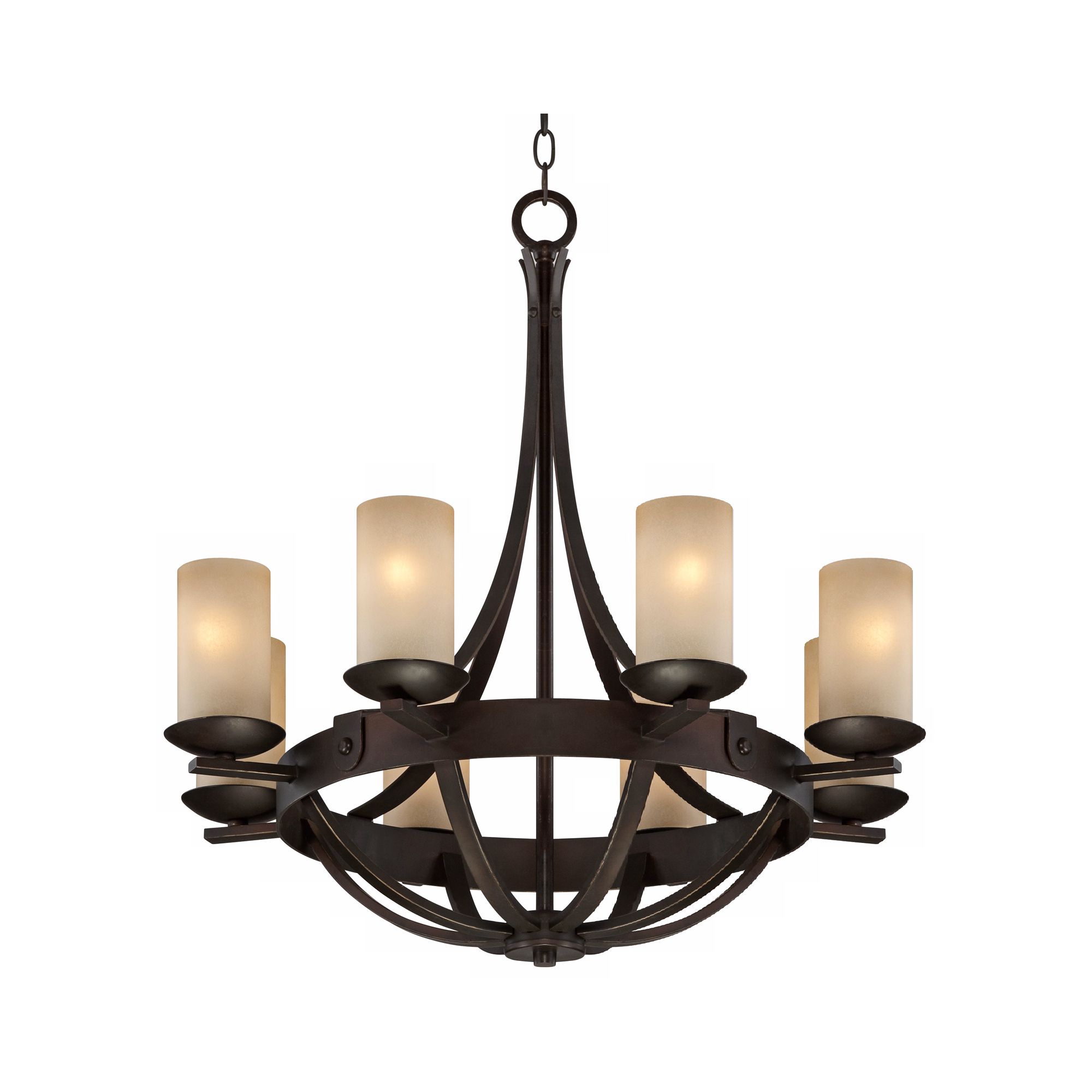 Franklin Iron Works Sperry Bronze Chandelier 28" Wide Rustic Farmhouse Cylinder Scavo Glass Shade 8-Light Fixture for Dining Room House Kitchen Island