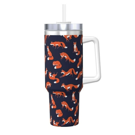 

Gaeub Foxes In Different Poses Print Stainless Steel Hot/Cold Coffee Cup 40oz Ice Bully Cup With Handle And Straw Travel Coffee Cup