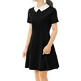 thumbnail image 4 of MODA NOVA Juniors Peter Pan Contrast Collar Short Sleeves Flare Dress XS Black, 4 of 6