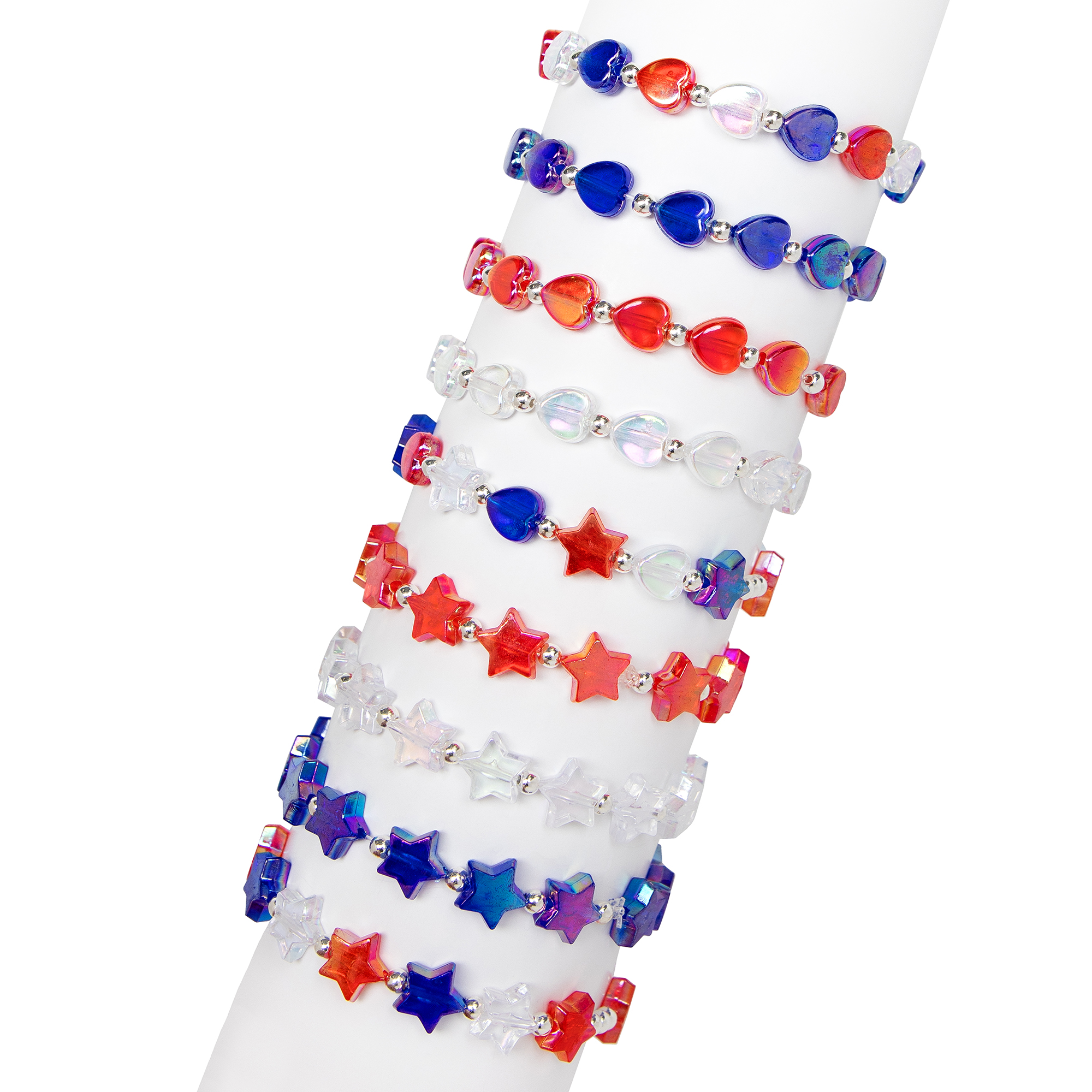 Cousin DIY Bead Mix for Jewelry Making, Patriotic Red White & Blue Stars and Heart Beads, 2000 Pieces