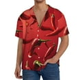 thumbnail image 7 of Lsque Floating Red Chili Peppers print Men's Cuban Collar Short Sleeve Shirt Summer Beachwear Casual Button Down Fashionable Vacation Leisure Shirt-Large, 7 of 7