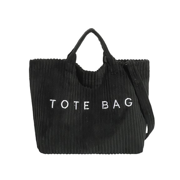 Uobin Corduroy Tote With Embroidered Letter Design Casual Shoulder Handbag For Daily Use