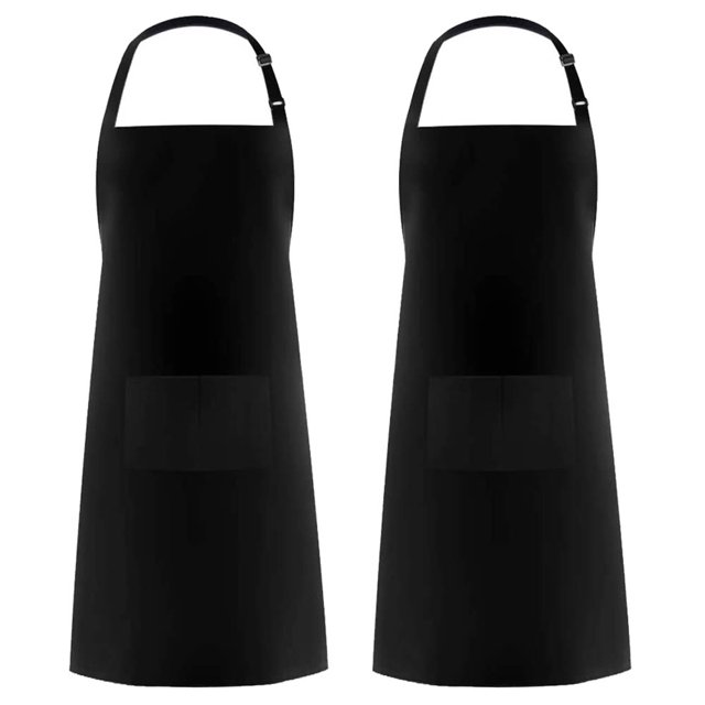 2 Pack Bib Apron Unisex Black Apron Bulk with 2 Roomy Pockets Machine Washable for Kitchen