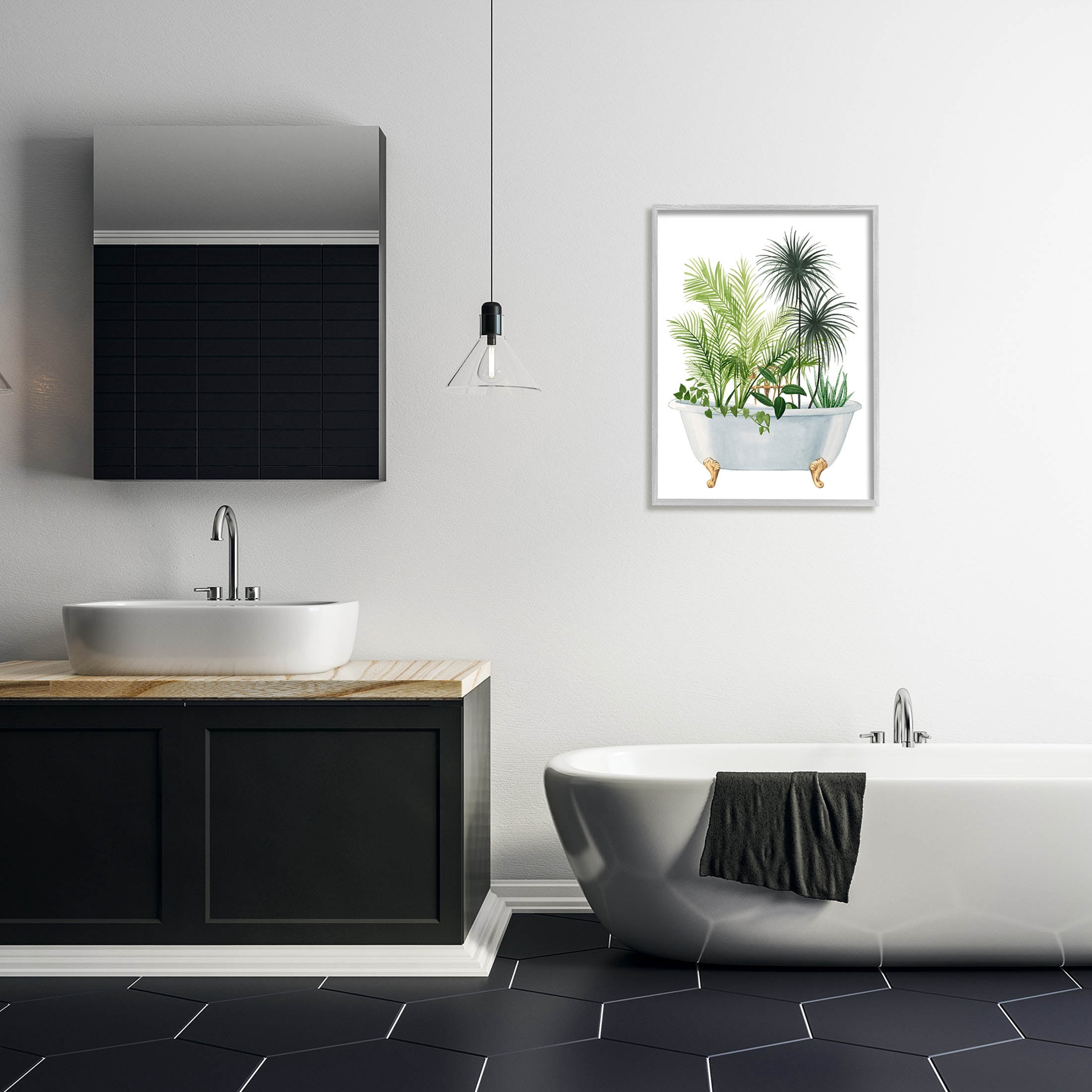 Stupell Industries Mixed Plant Leaves Antique Bathroom Tub Graphic Art Gray Framed Art Print Wall Art, Design by Grace Popp